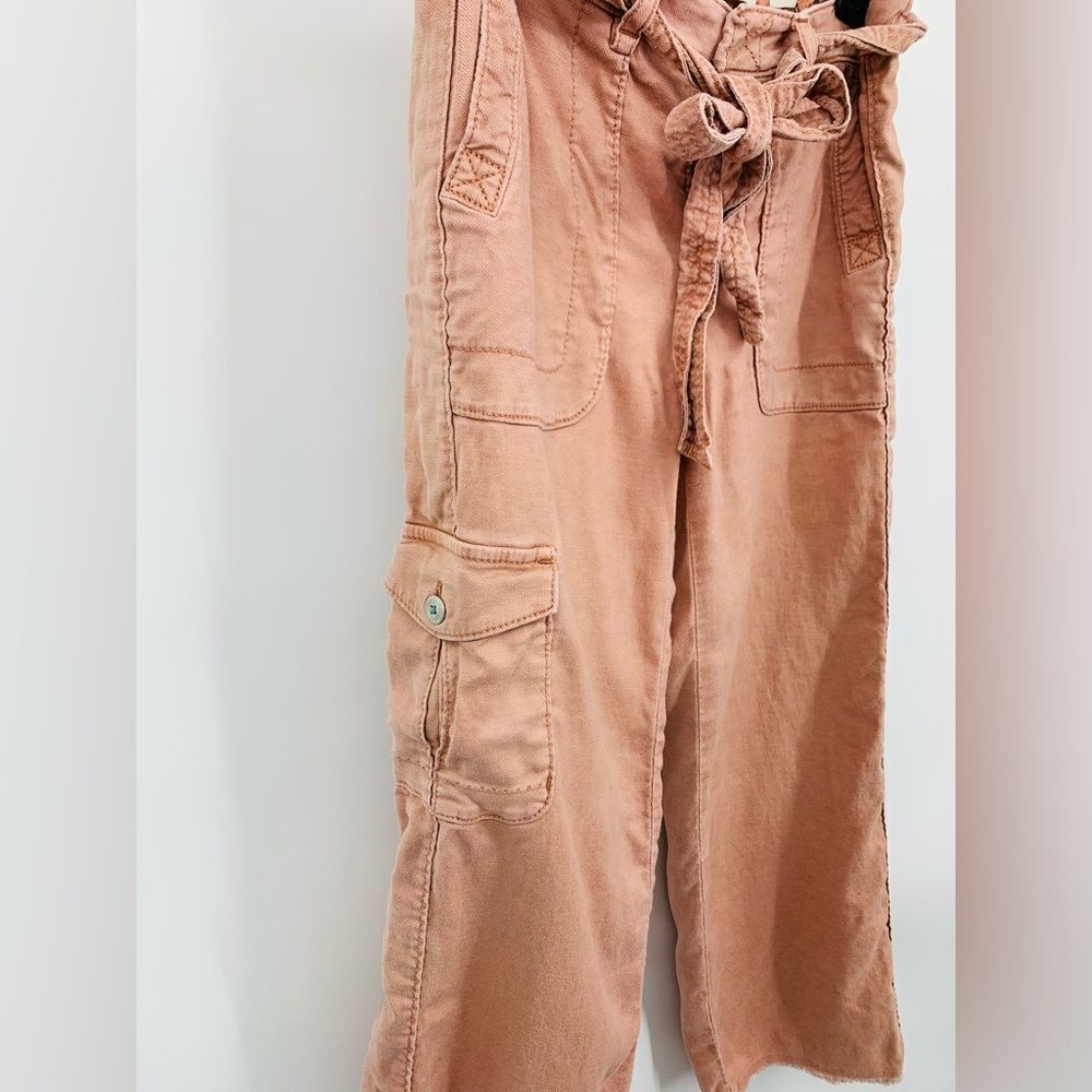 Hei Hei Anthropologie Salmon Button Fly Wm 25 Pants Raw Edge Ankle Belted - Picture 5 of 7